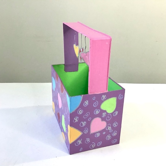 Vintage Tin Metal Basket Caddy Container Colorful Hearts Design Dayton Hudson - Picture 4 of 6